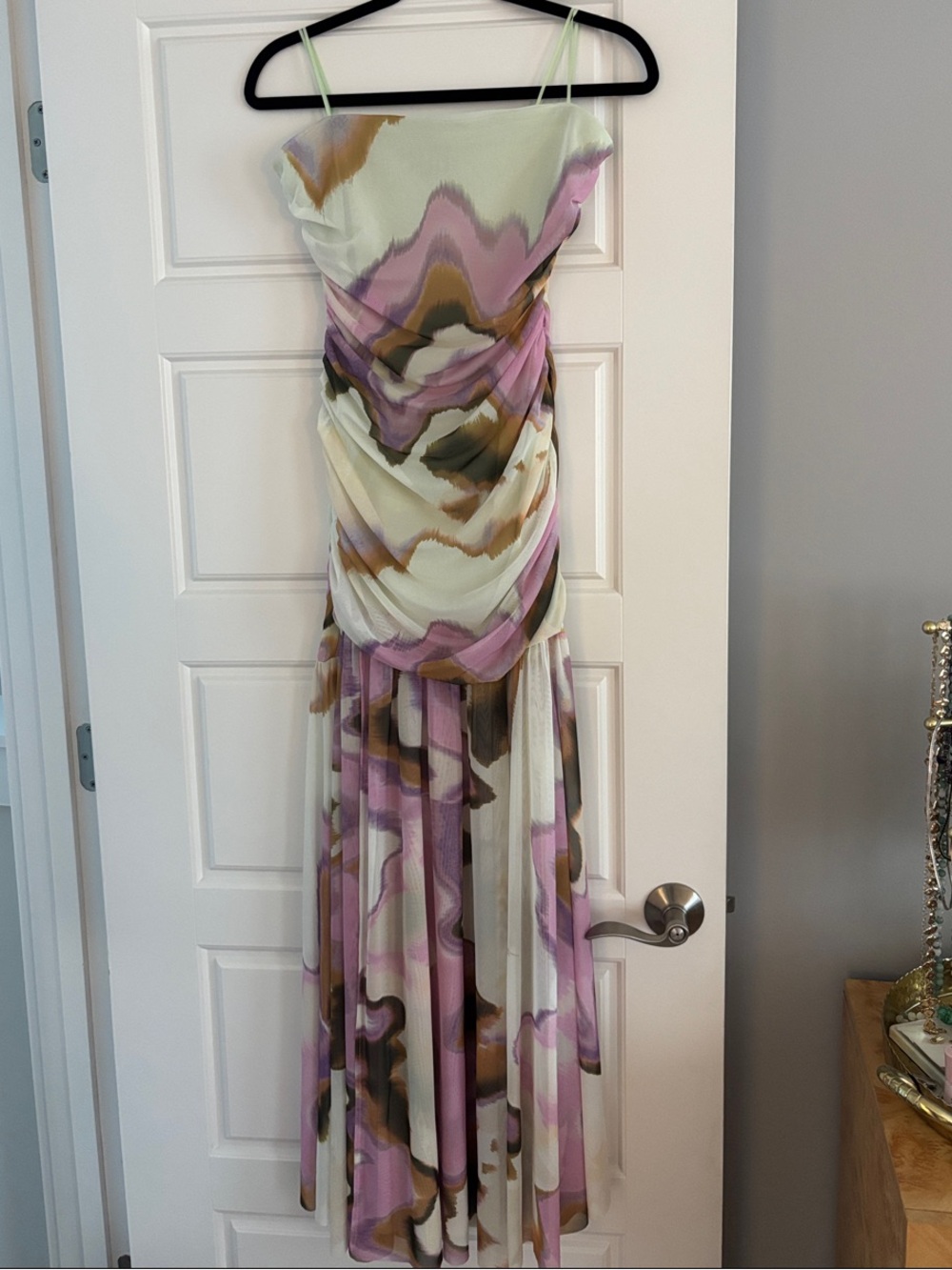 Sleeveless Abstract Watercolor Maxi Dress - Pink & Olive